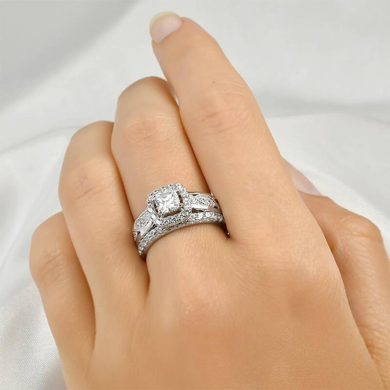 Comfort Fit 1.50 Carat Round Cut Bridal Ring Set Sterling Silver