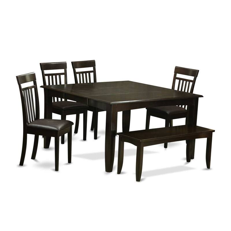 HomeStock 6-Piece Square Cappuccino Finish Solid Wood Top dining Table with 1-Bench and 4-Chairs