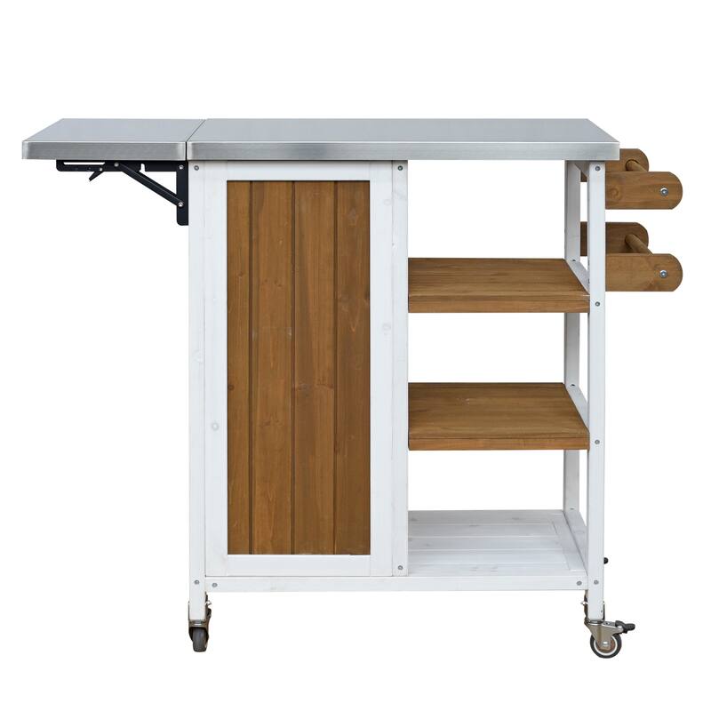 Foldable Outdoor Kitchen Island Cart with Lockable Wheels and Storage Cabinet