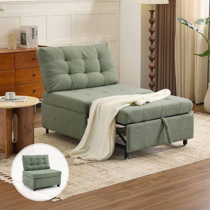 Teddy Fleece Armless Sleeper Chair Sofa Bed Space-Saving Pull-Out Chair Bed For Small Spaces