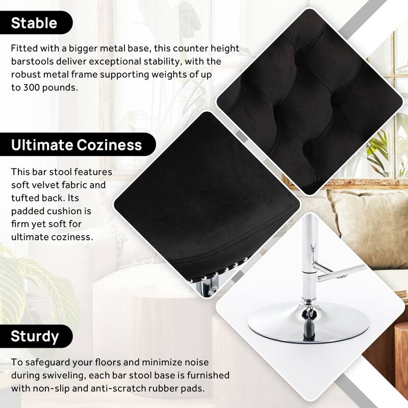 Velvet Adjustable Swivel Counter Height Barstools Set of 6