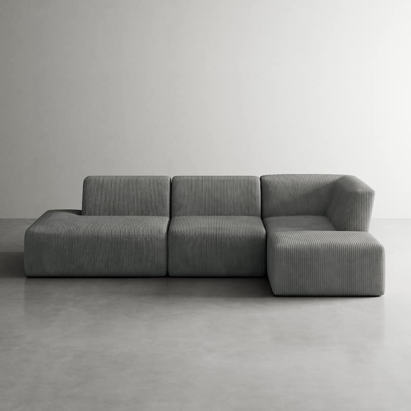 Oversized Corduroy Modular Sectional Fabric Sofa Set - GRAY/SIDE CHAIR&ARMCHAIR&OTTOMAN&ARMLESS
