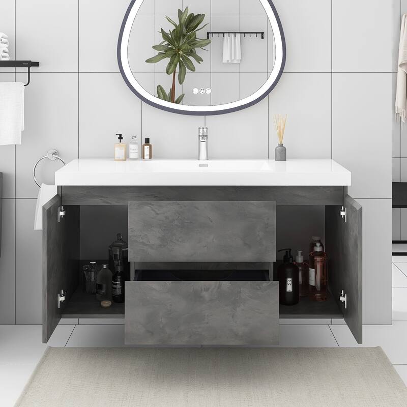 Floating Bathroom Vanity Integrated White Resin Sink