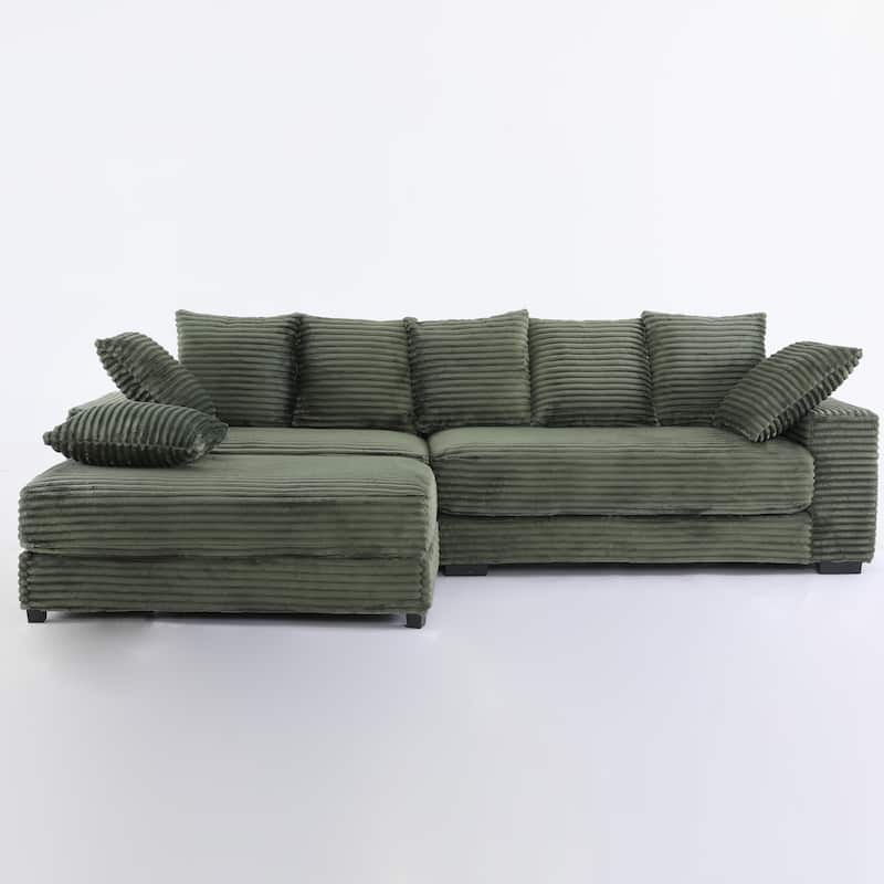 L-Shape Modular Sectional Sofa with Storage Ottoman, Corduroy Upholstered Cloud Couch, Deep-Seat Sofa with 8 Throw Pillows