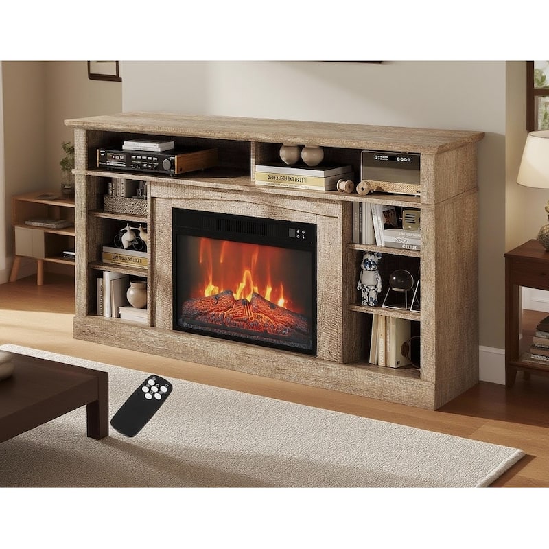 TV Stand For TVs Up To 58" With 23" Electric Fireplace Included - Wood