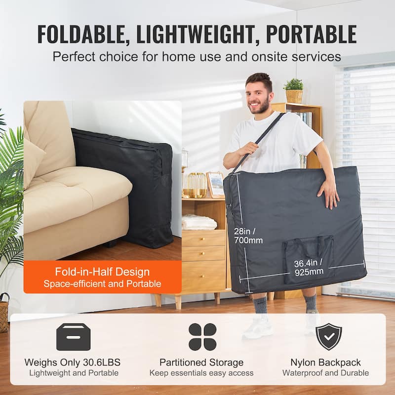 Portable Massage Table, 2 Folding Lightweight Massage Table, 8-Level Height Adjustable Salon Tattoo Bed, Spa Table with Headrest