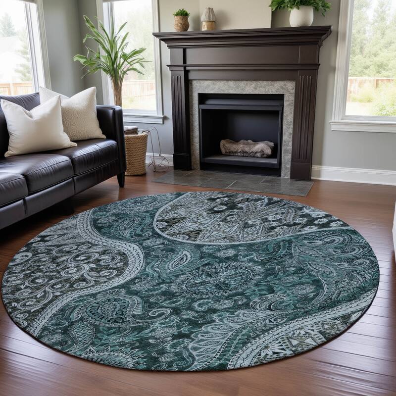 Premium Washable Super Soft Modern Paisley Mayfield Rug - Teal - 8' x 8'