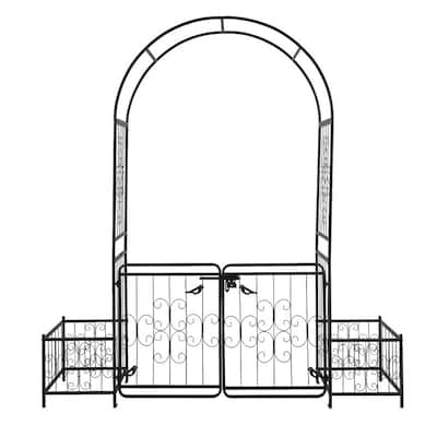 Black Iron Arbor with Gates and Planters