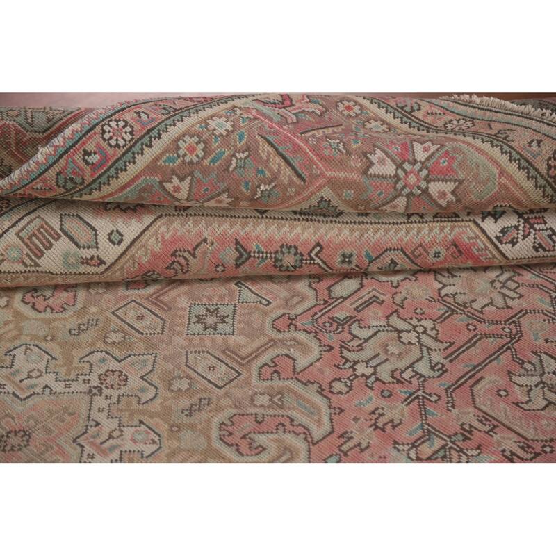Hand Knotted Oriental 100% Wool Carpet Traditional Medallion Pink Tabriz Area Rug - 9' 4'' X 6' 5''