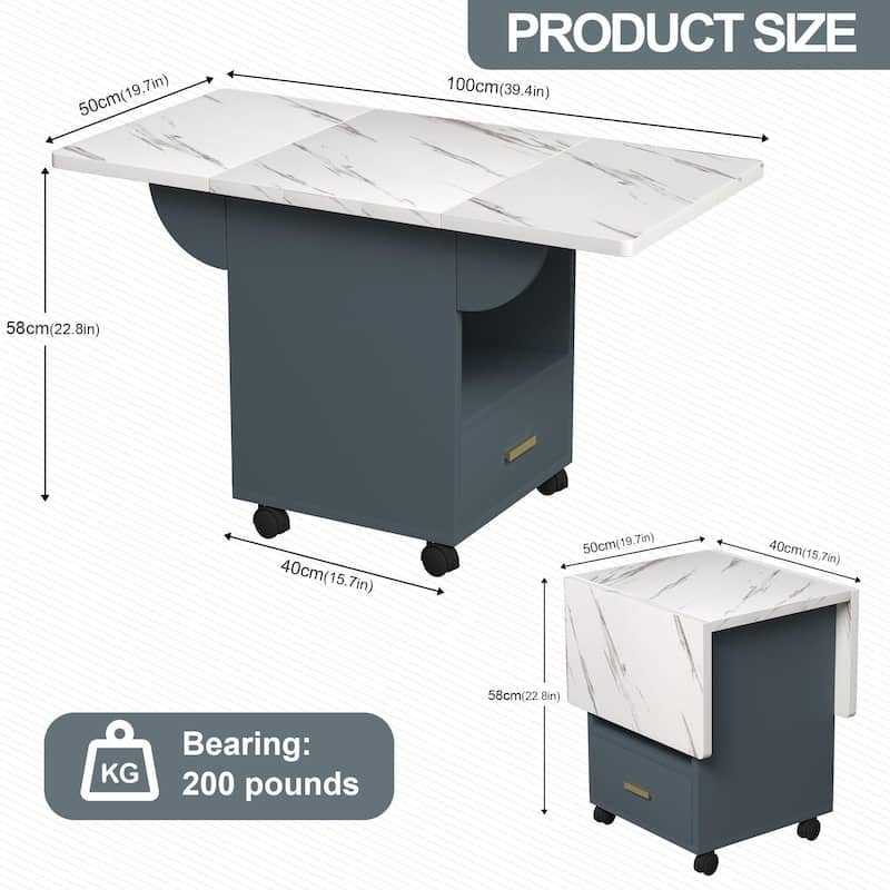 Roomfitters Folding Dining Table with Wheels, Space Saving Drop Leaf Kitchen Console with Storage, White