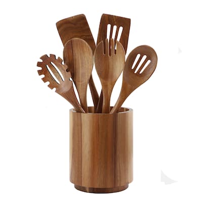 MegaChef 7 Piece Acacia Wood Kitchen Cooking Utensil Set