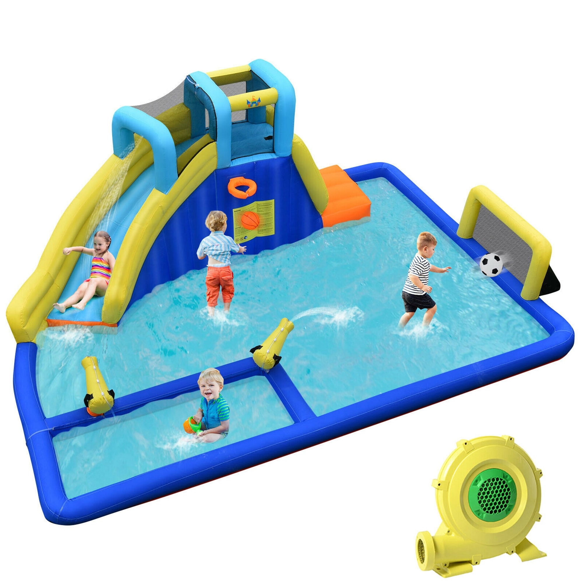Gymax Inflatable Water Slide Climbing Bounce House Splash Pool w/ 735W - See Details