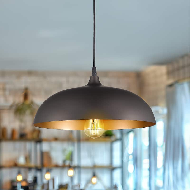 Farmhouse Pendant Light Fixture, 1-Light Industrial Hanging Light with Metal Dome Shade - Medium
