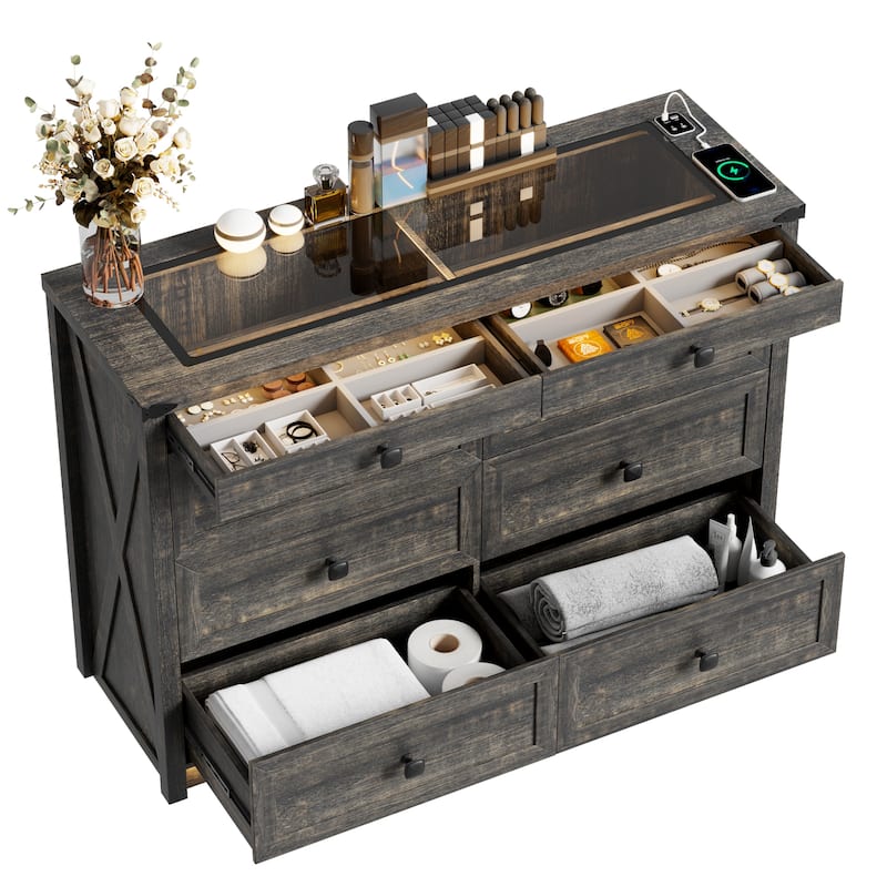 8 - Drawer Dresser With LED Light and USB Port