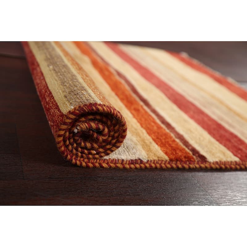 Wool Contemporary Striped Gabbeh Kashkoli Area Rug Hand-knotted Carpet - 2'6" x 4'0"