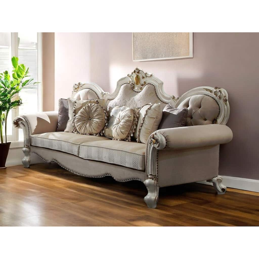 HomeRoots 93" Pearl Velvet Sofa And Toss Pillows - 93