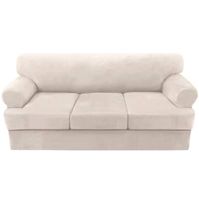 Sofa Cover 4 Piece T Cushion Sofa Slipcovers Thick Velvet Couch Cover Furniture Protector Stretch T Cushion Sofa Covers