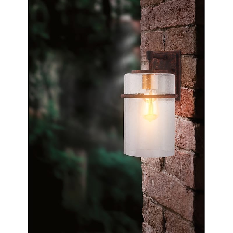 Eglo Brandel 8-inch Rust Light Outdoor Wall Sconce with Clear Seedy Glass - Rust