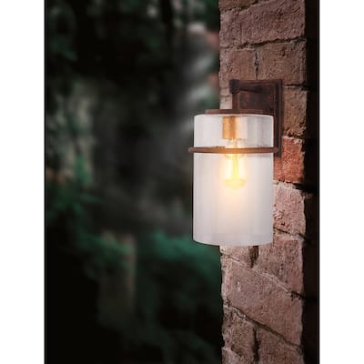 Eglo Brandel 8-inch Rust Light Outdoor Wall Sconce with Clear Seedy Glass