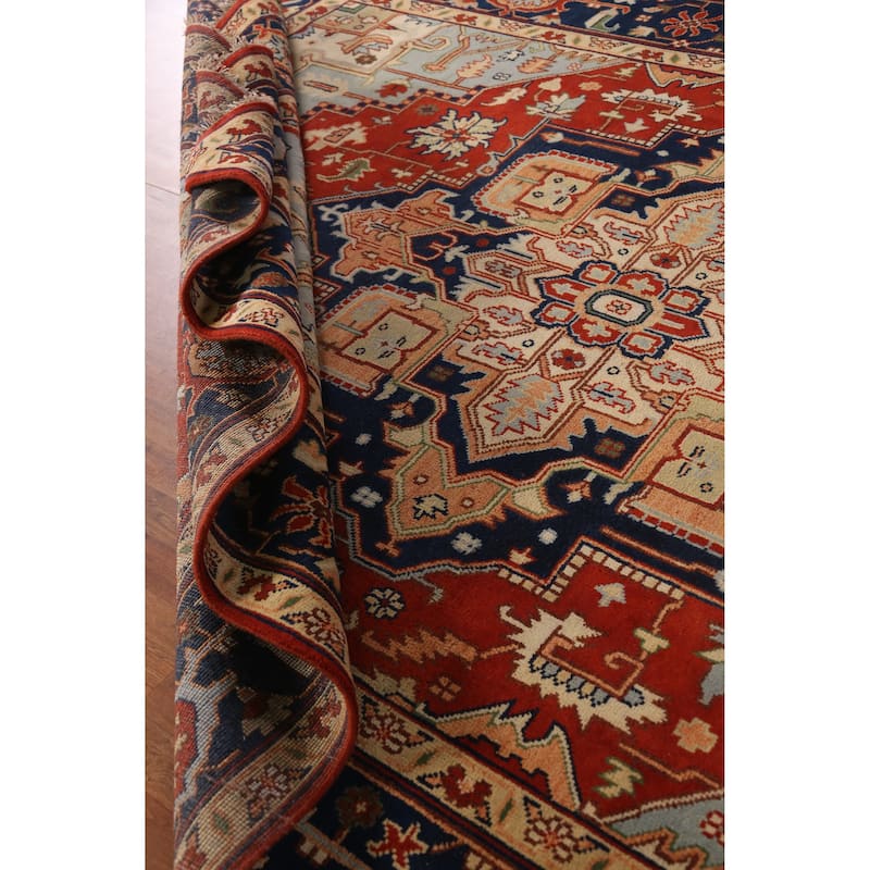 Geometric Heriz Serapi Indian Large Rug Handmade Wool Carpet - 9'9" x 13'9"