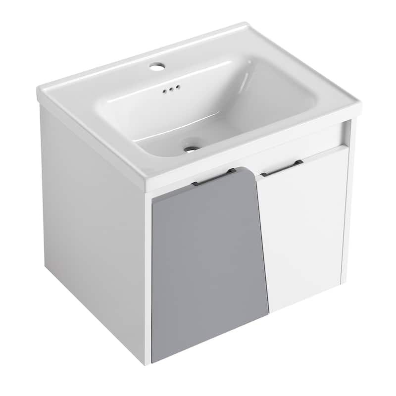 24 inch Wall-Mounted Bathroom Vanity Set in White with Integrated Ceramic Sink