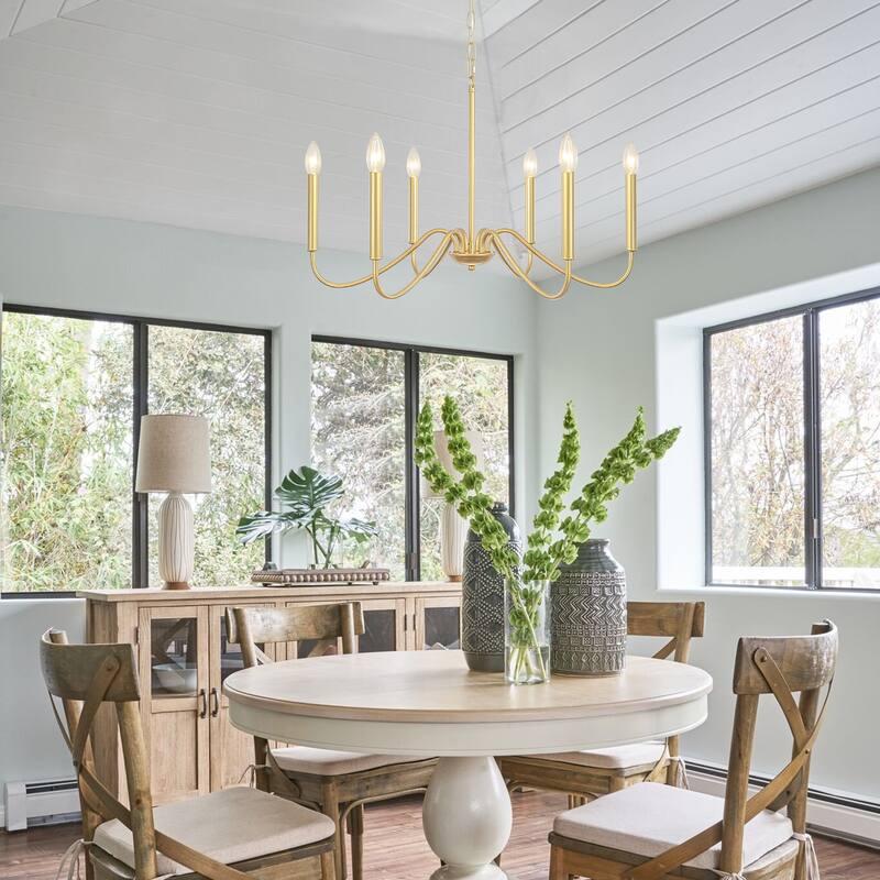 25.59'' W 6-Light Simple Candle Chandelier, Industrial Chandelier, Traditional Metal Ceiling Light for Dining Living Room