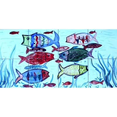 24in x 12in Fish Design 8pc Ceramic Tile Mosaic Mural
