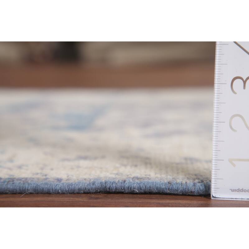 Hand Knotted Oriental 100% Wool Carpet Transitional All-Over Navy Blue & Blues Oushak Area Rug - 5' 0'' X 3' 2''