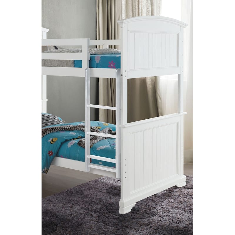 Twin Full Bunk Bed with White Finish and Plank Style Design
