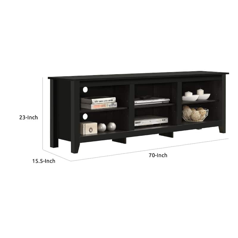 Nitto TV Stand Media Cabinet, Adjustable Shelves, Black Wood 70 Inch