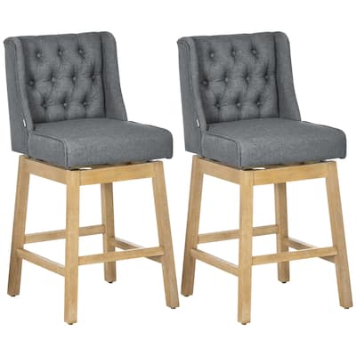 Counter Height Bar Stools Set of 2, Kitchen Island Chairs with Solid Wood Footrests, Dining Room Chairs with Back