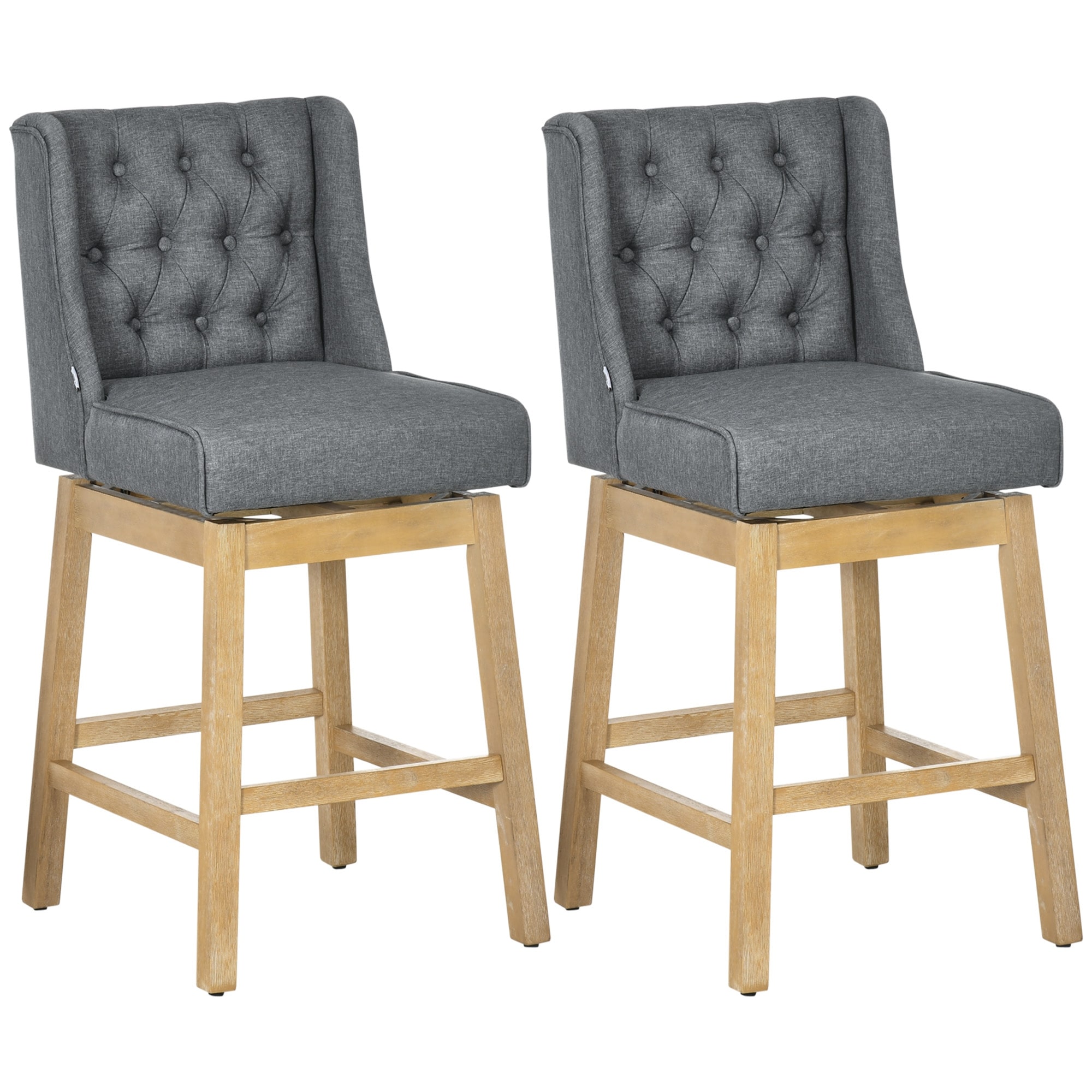 Counter Height Bar Stools Set of 2, Kitchen Island Chairs with Solid Wood Footrests, Dining Room Chairs with Back