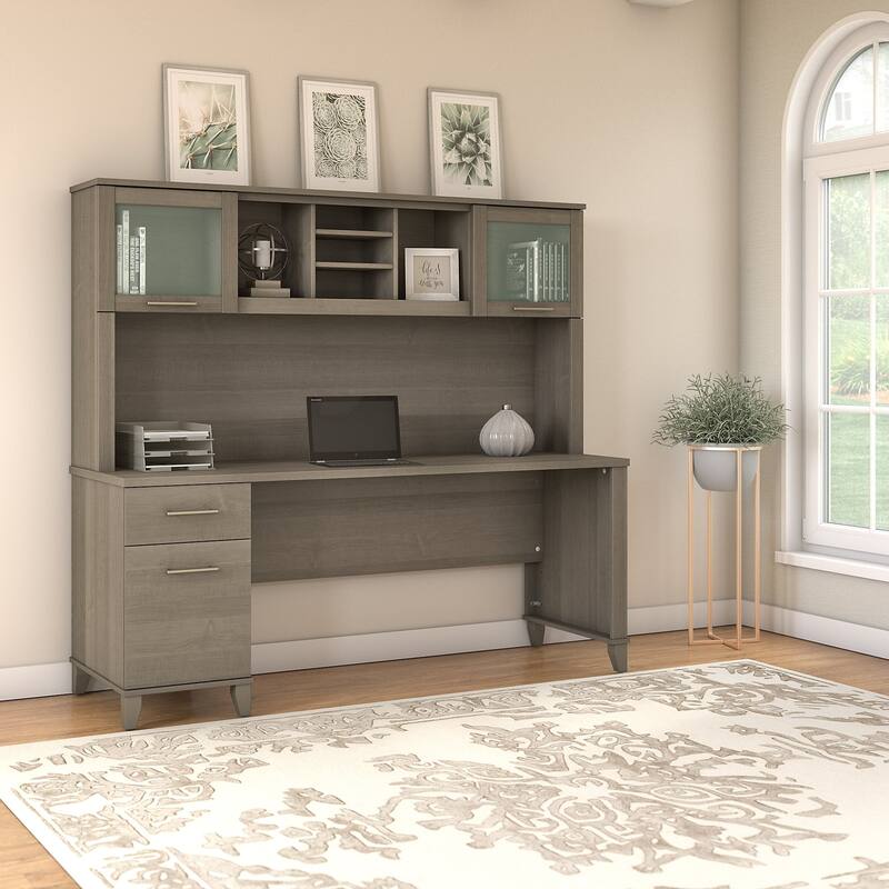 Bush Furniture Somerset 72W Office Desk with Hutch in Ash Gray - Ash Gray