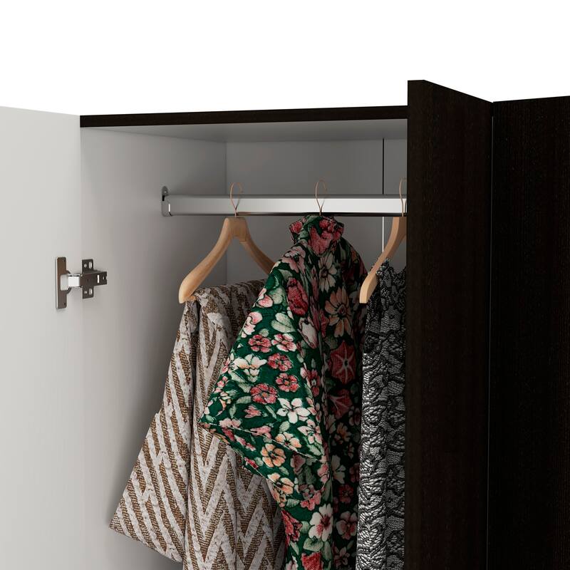 18.5" Modern Double-door Armoire with Hanging Rod, Five Interior Shelves and One Drawer