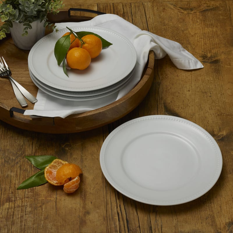 Everyday White Set of 4 Beaded Dinner Plate, 10.5-Inch - 10.5 Inch