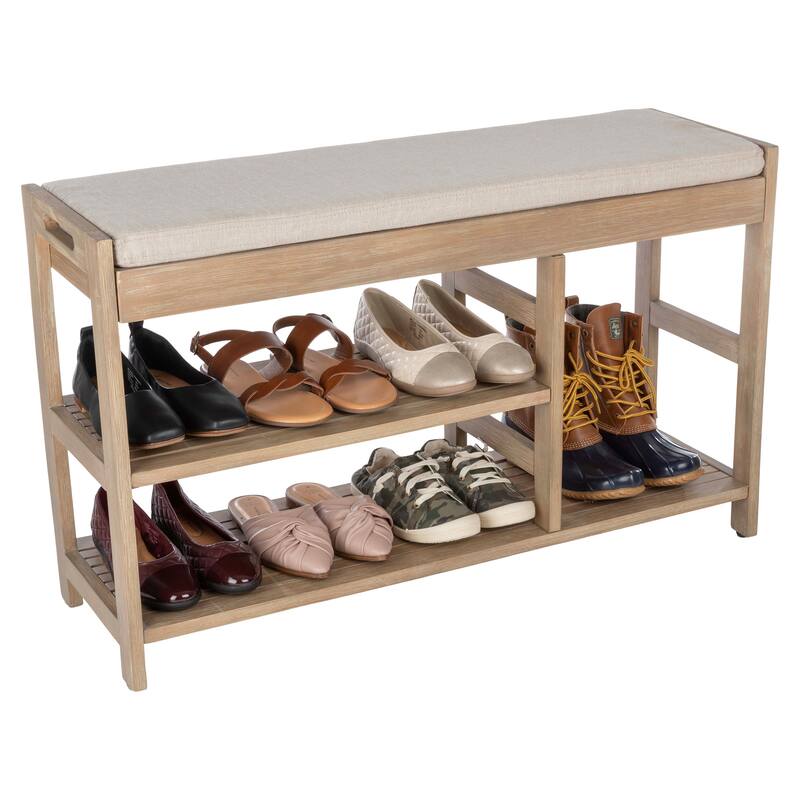 Lavish Home 3-Tier Shoe Bench with Cushioned Seat for Entryway - Driftwood Brown