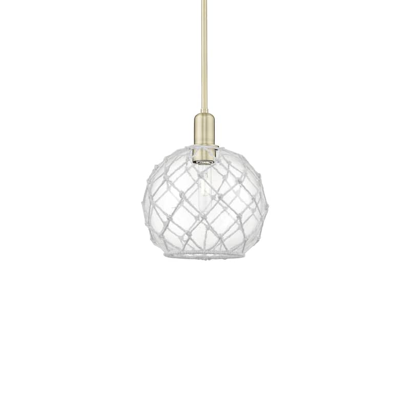 Innovations Lighting 716-1S-13-10 Farmhouse Rope Pendant Farmhouse - Antique Brass / Clear Glass with White Rope
