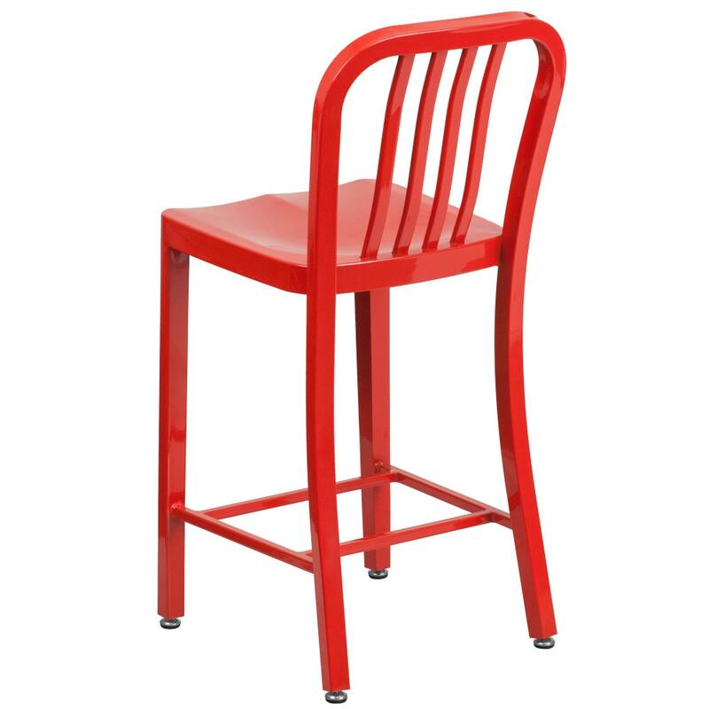 2 Pack 24'' High Metal Indoor-Outdoor Counter Height Stool w/ Vertical Slat Back