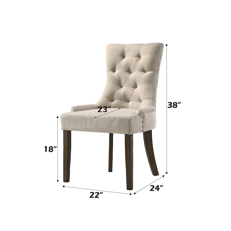 Farren Beige Fabric & Weathered Oak Finish Side Chair (Set of 2)