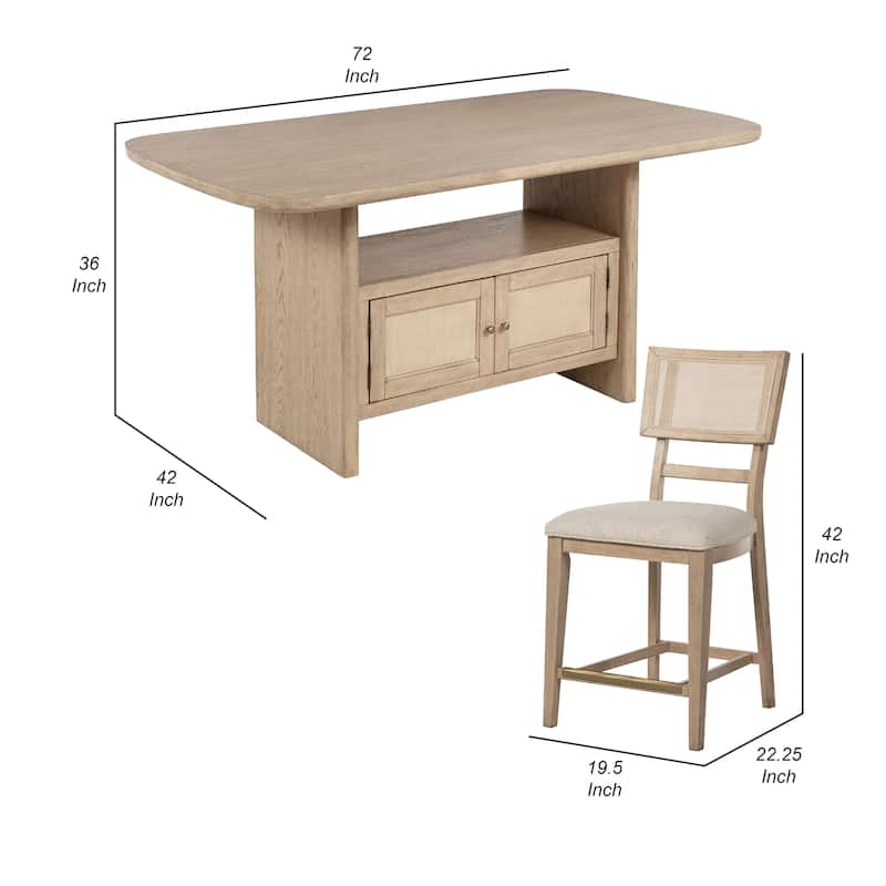Lno 7 Piece Counter Height Dining Set, 6 Chairs, Beige Wood, Gold