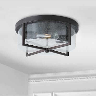 Vintage Oil Rubbed Bronze 2-Light Bubble Clear Glass Flush Mount Ceiling Lamp