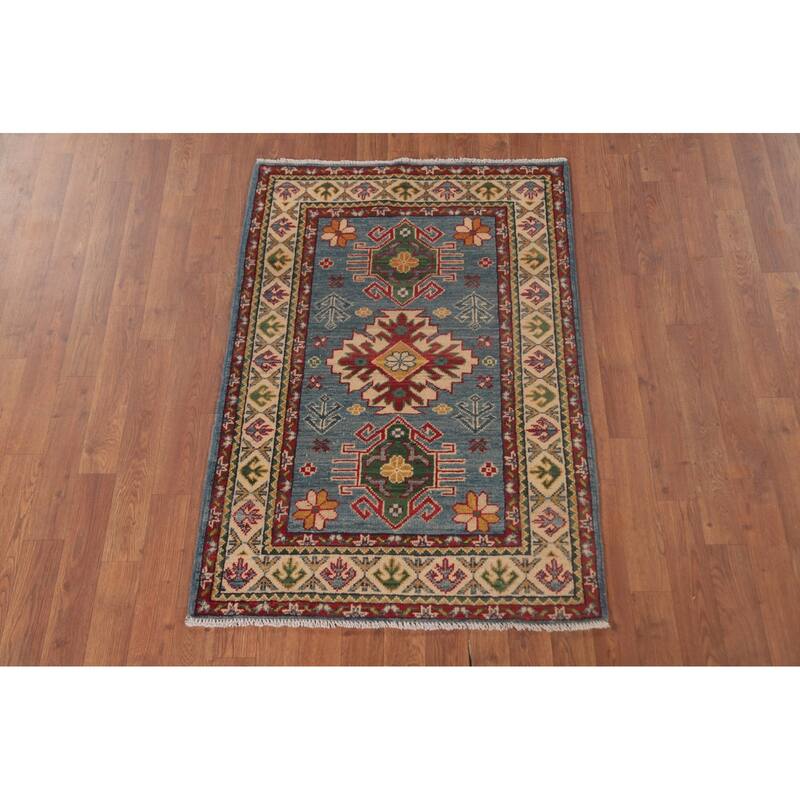 Light Blue Kazak Oriental Foyer Rug Hand-Knotted Wool Carpet - 2'10" x 4'1"