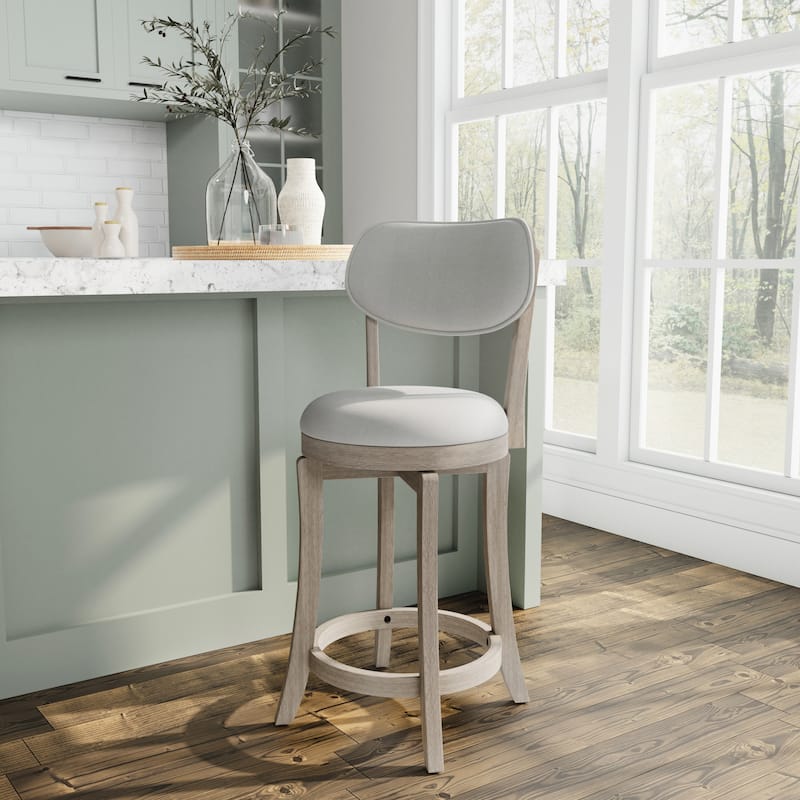 Hillsdale Sloan Wood Upholstered Swivel Counter Stool - 38.25H x 20W x 17.5D; Seat Height: 25.5H