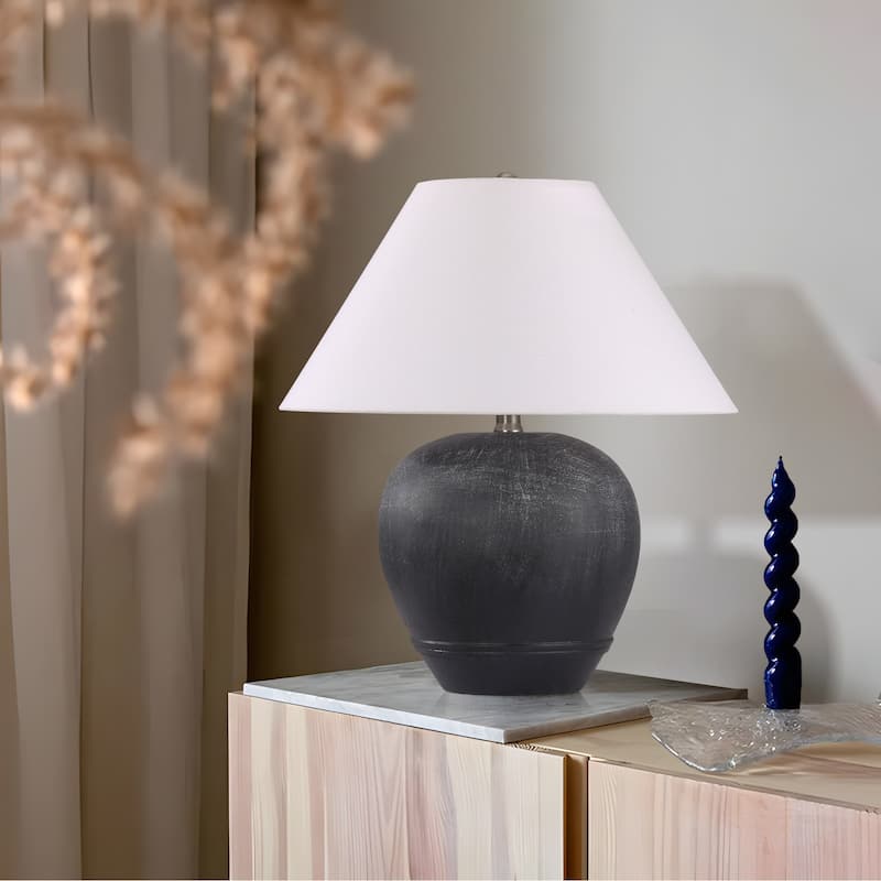 Global Accent Ceramic Table Lamp with Linen Shade - Small size: 18"H x 15"W x 15"D - Black Smudged