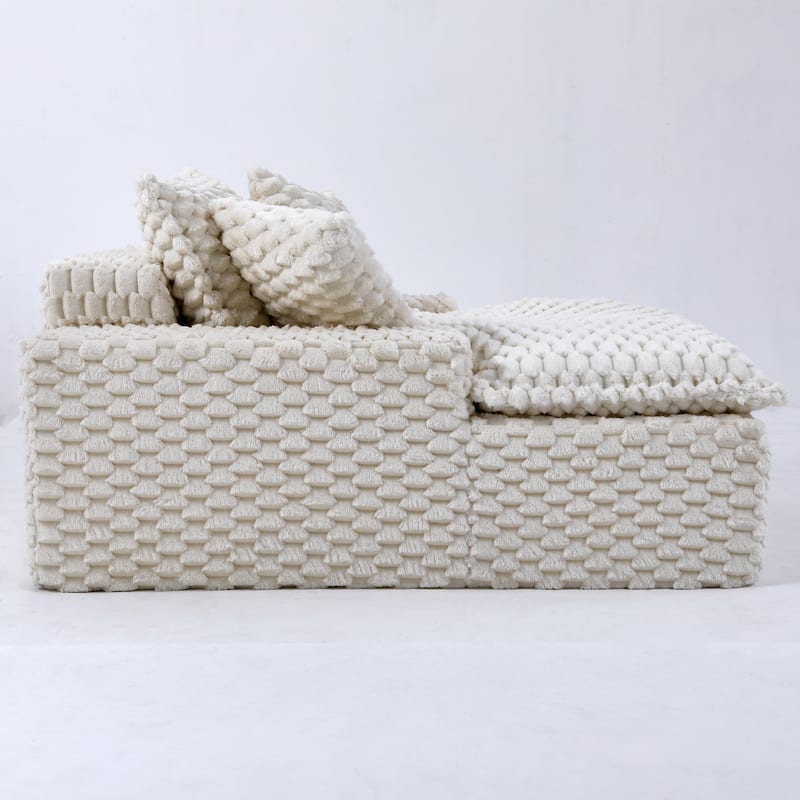 Versatile Chaise Lounge Couch Floor Standing Sofa Chair Turtle Fleece Single Accent Chiar with Pillows and Streamlined Armrests