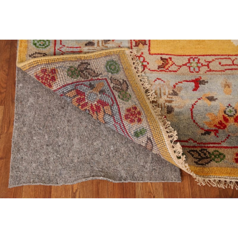 Floral Yellow Heriz Serapi Indian Area Rug Hand-Knotted Wool Carpet - 7'9" x 9'11"