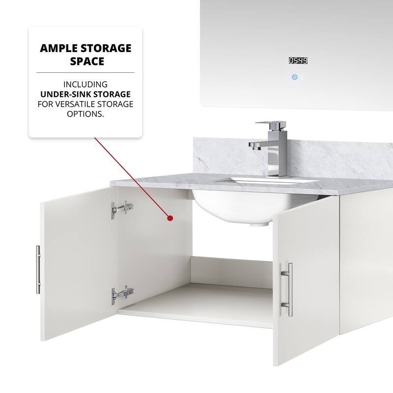 36" Bathroom Vanity with Marble Top, Stainless Steel Faucet, 36x32 Mirror Included, Scratch & Stain Resistant Surface