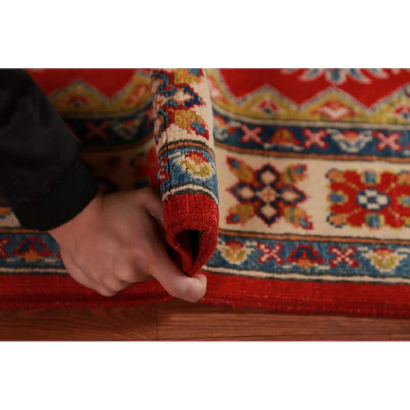 Red Kazak Foyer Rug Hand-Knotted Geometric Accent Wool Carpet - 2'9"x 4'0"