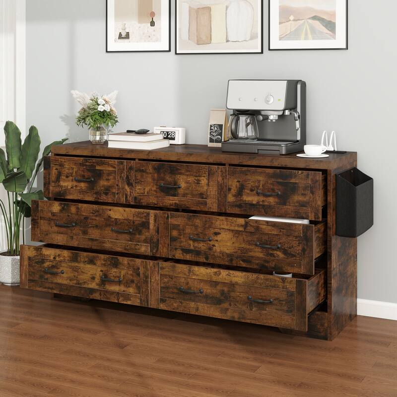 Moasis 6-Drawer 7-Drawer Double Dresser with Power Outlet and Organizer Bag