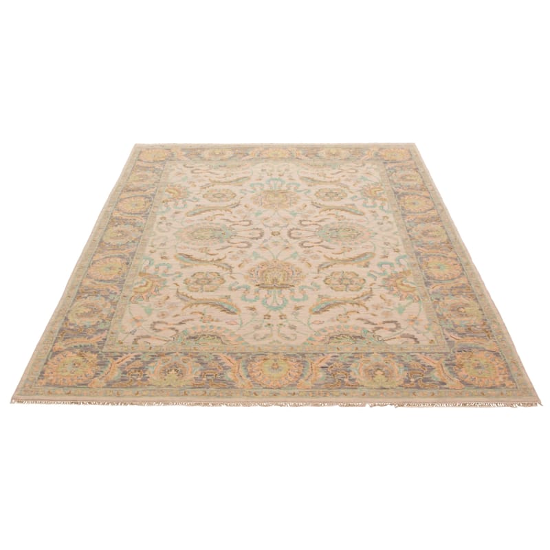 ECARPETGALLERY Hand-knotted Modern Oushak Ivory Wool Rug - 8'0 x 10'0